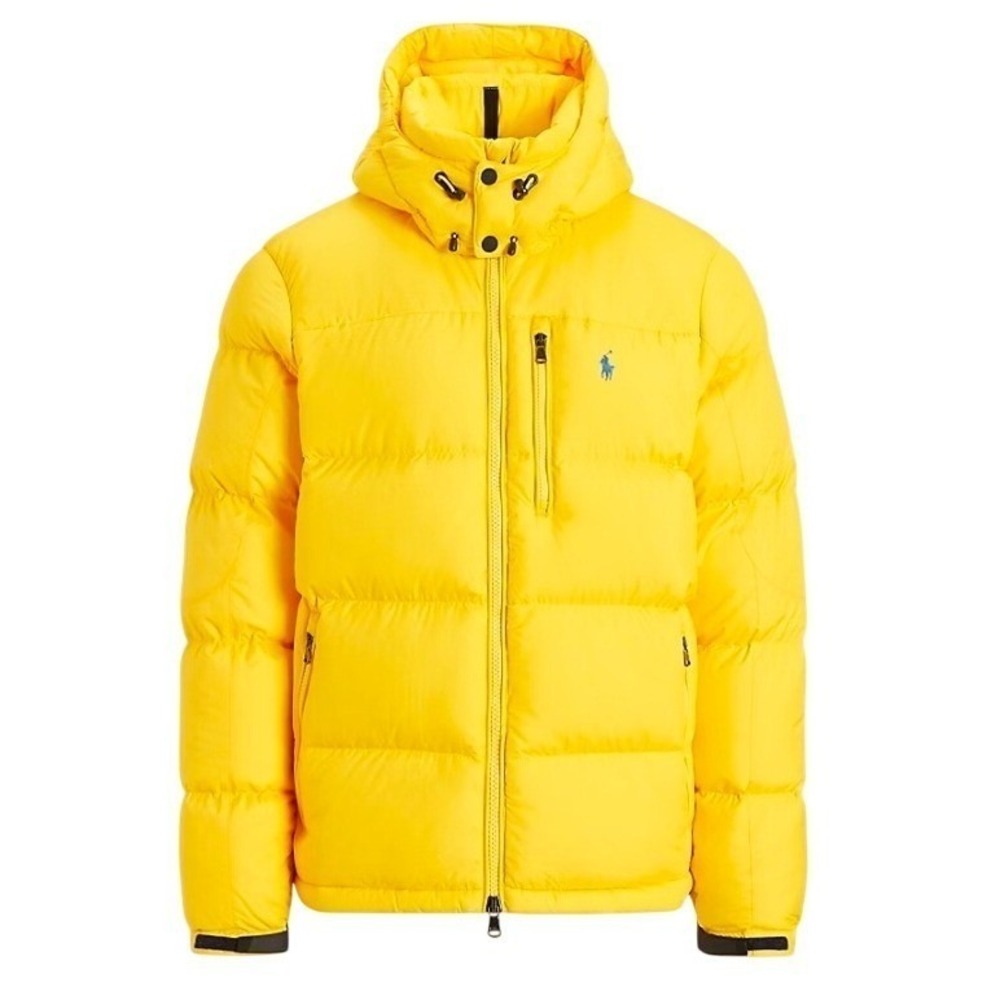 Polo Ralph Lauren The Gorham Down Yellow Puffer Jacket Hooded PONY Logo L